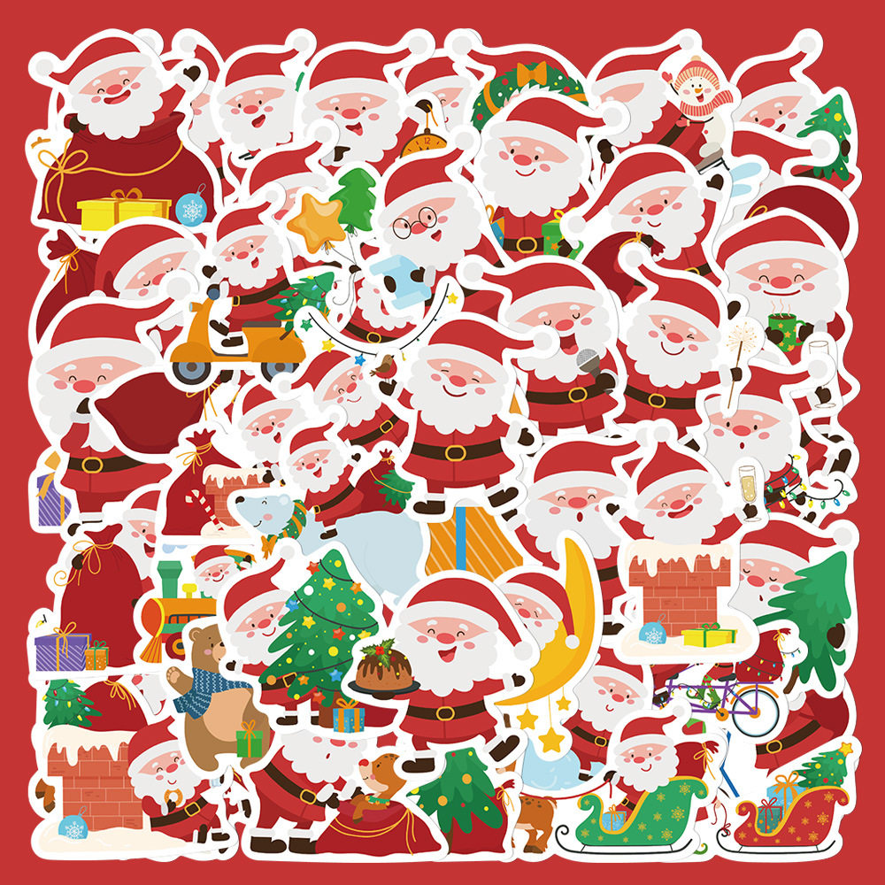 200张新款可爱圣诞老人贴纸笔记本电脑手账本圣诞礼物防水贴画