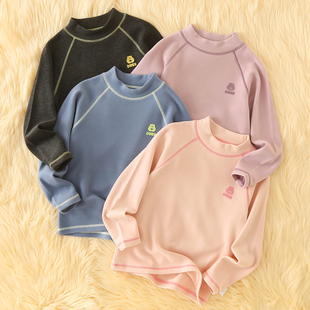 半高领儿童加绒秋衣长袖T恤内搭男童女童保暖内衣打底衫上衣无骨