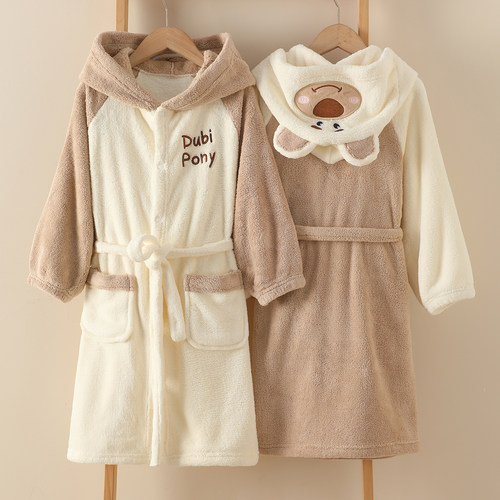 连帽儿童浴袍男童长袖睡袍