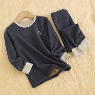 秋衣秋裤 宝宝加绒打底 加厚男童女童冬季 蚕丝德绒儿童保暖内衣套装