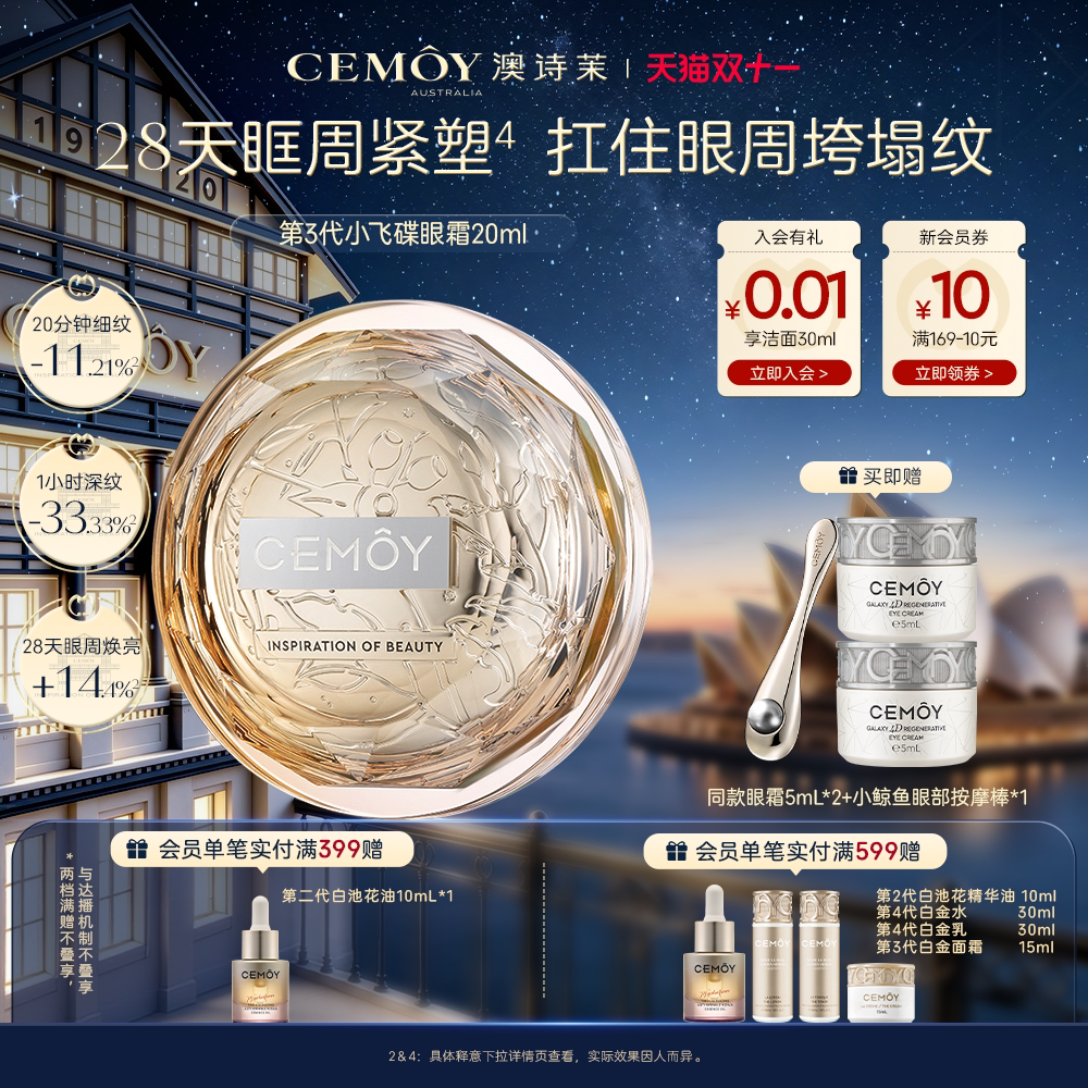 【双11抢购】CEMOY澳诗茉小飞碟晶耀立体抗皱眼霜修护淡化细纹