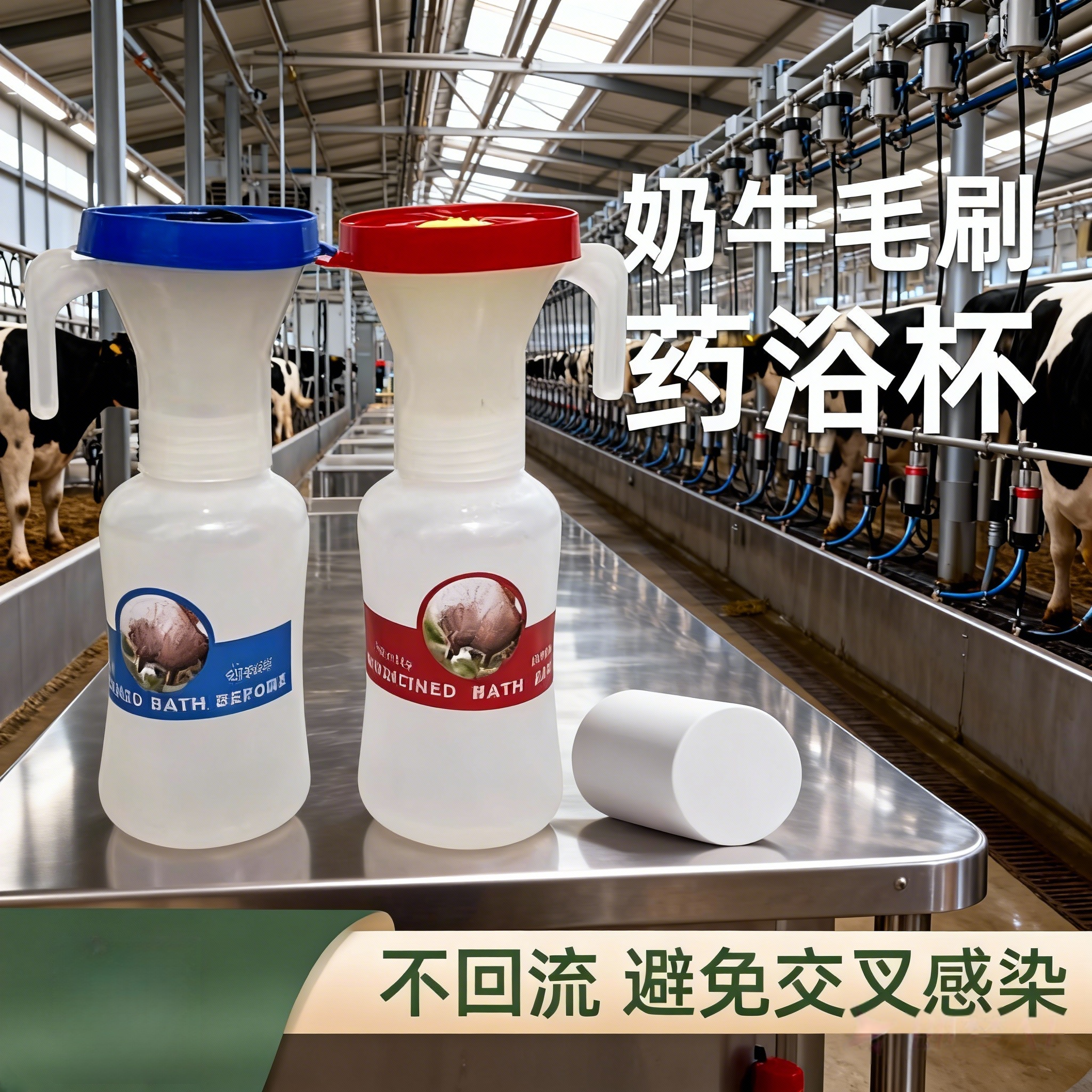 包邮进口奶牛药浴杯带毛刷前后药浴瓶牛乳头清洗器不回流省药浴液