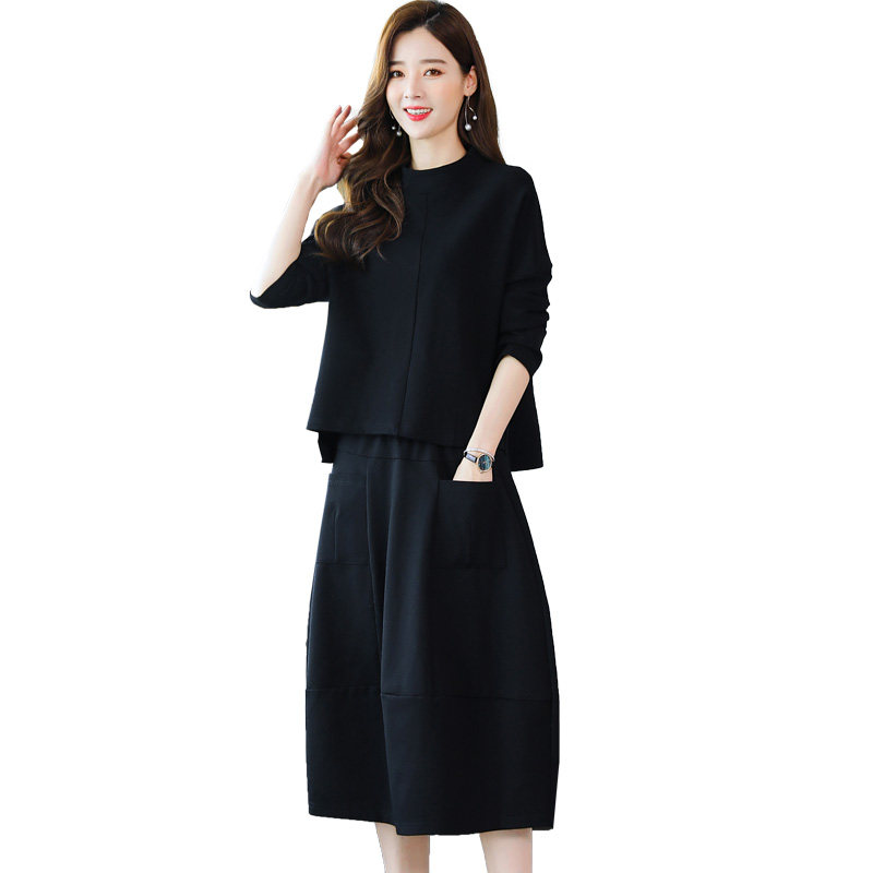 早春长袖连衣裙套装女2025年春装新款休闲大码高端宽松两件套裙子,女装套装/套裙,妃曼