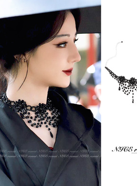 热巴同款重工水晶流苏项链锁骨链