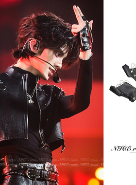 左航同款黑色铆钉链条露指皮手套辣妹亚文化朋克摇滚街舞配饰潮男