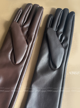 外贸单！版型正黑色长款软pu皮手套秋冬防风保暖复古时髦百搭手套