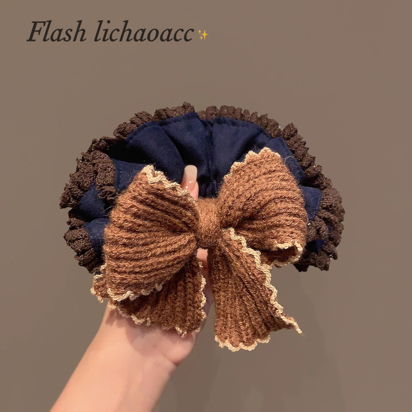 韩版气质毛线针织发圈棕蓝蝴蝶结百褶边发绳秋冬新款扎马尾头绳女,饰品/流行首饰/时尚饰品新,发饰,淘宝优惠券,粉丝福利购,淘宝优惠卷