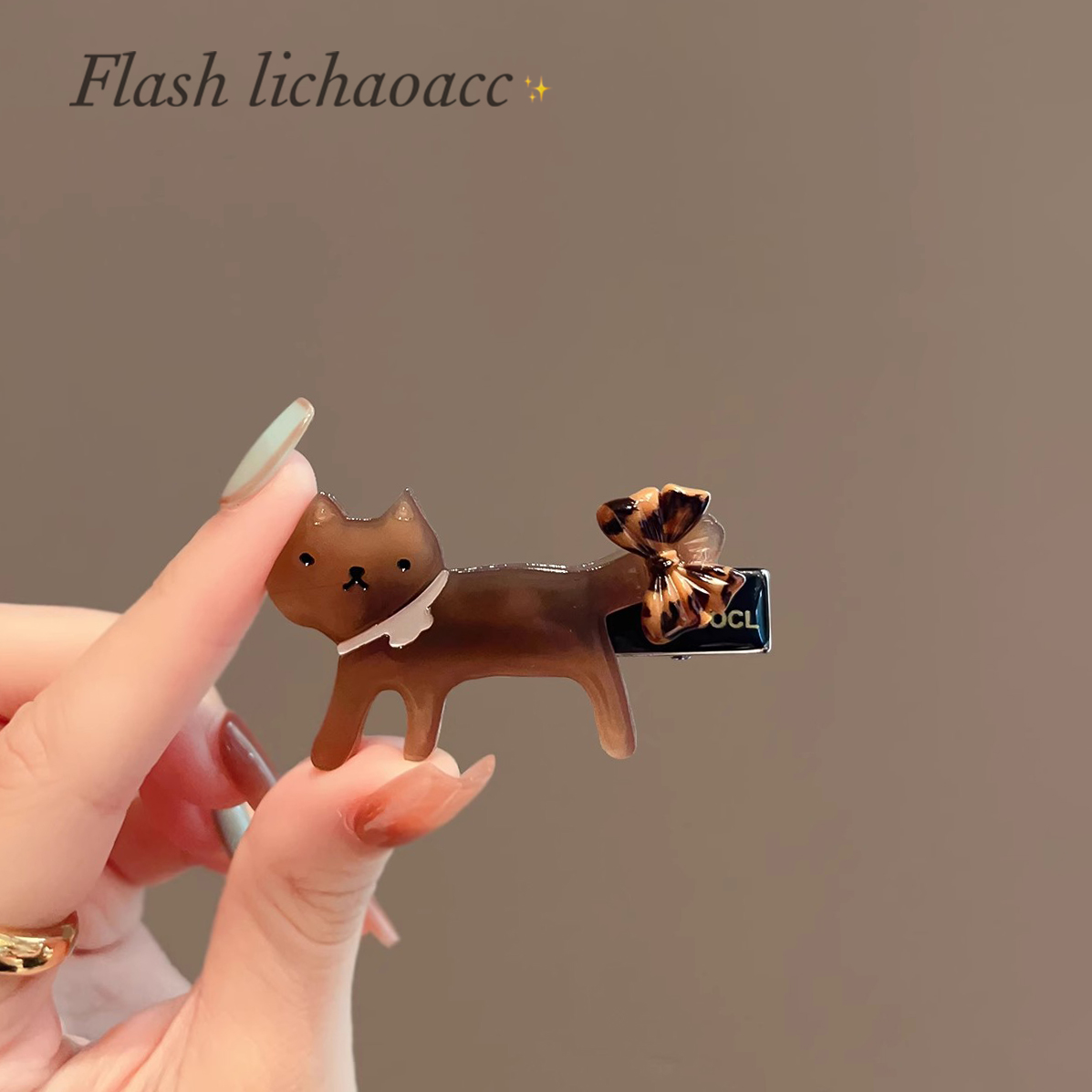 焦糖琥珀色猫咪发卡头饰精致醋酸侧边夹新款发夹质感鸭嘴夹刘海夹