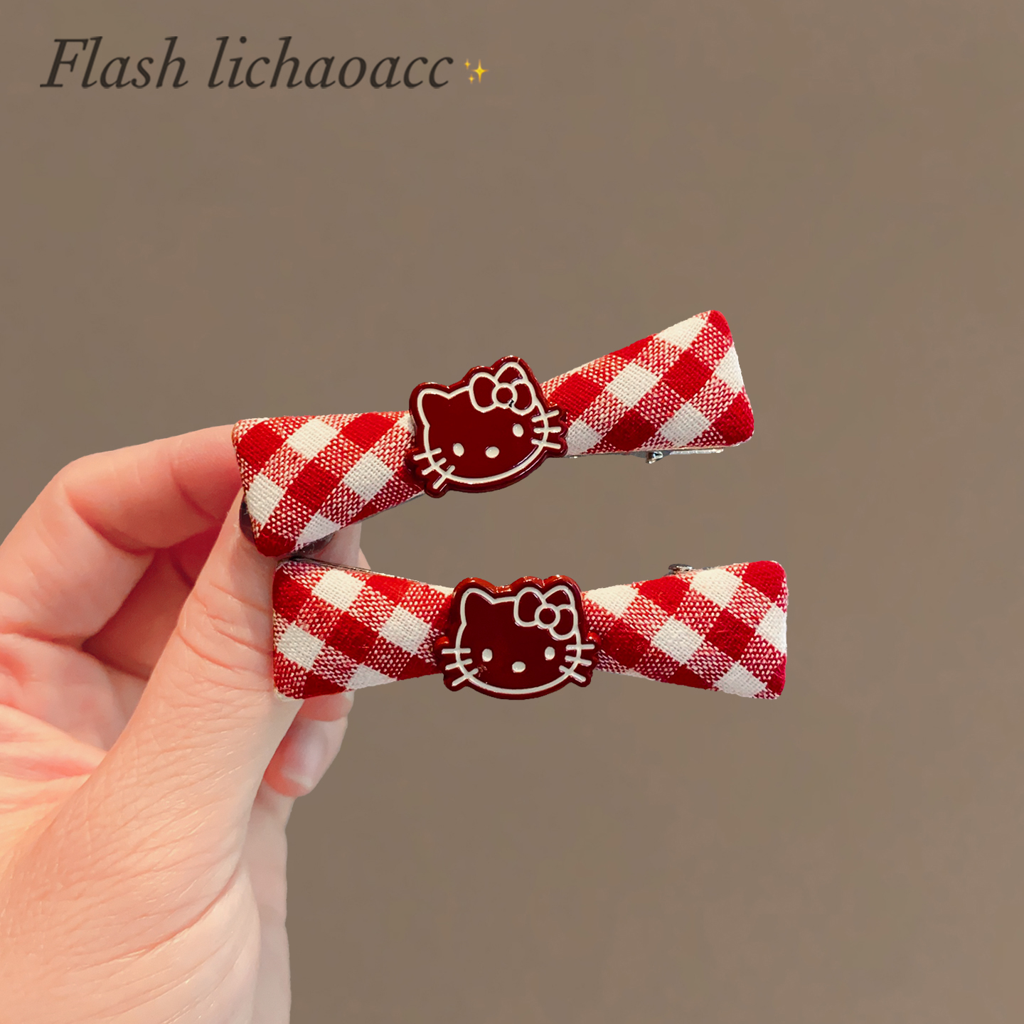 韩版红格纹kt猫侧边夹头饰2025新款碎发刘海夹前额对夹鸭嘴夹发卡