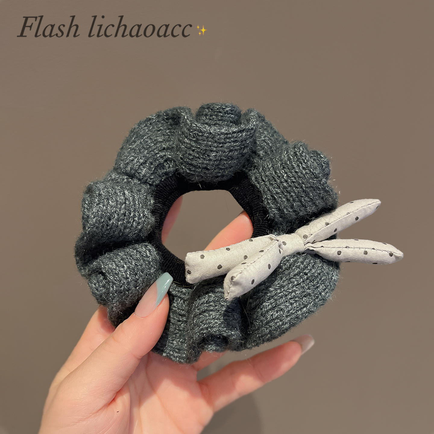 针织毛线发圈韩系气质蝴蝶结肠圈发饰秋冬新款扎马尾发绳棕灰头绳