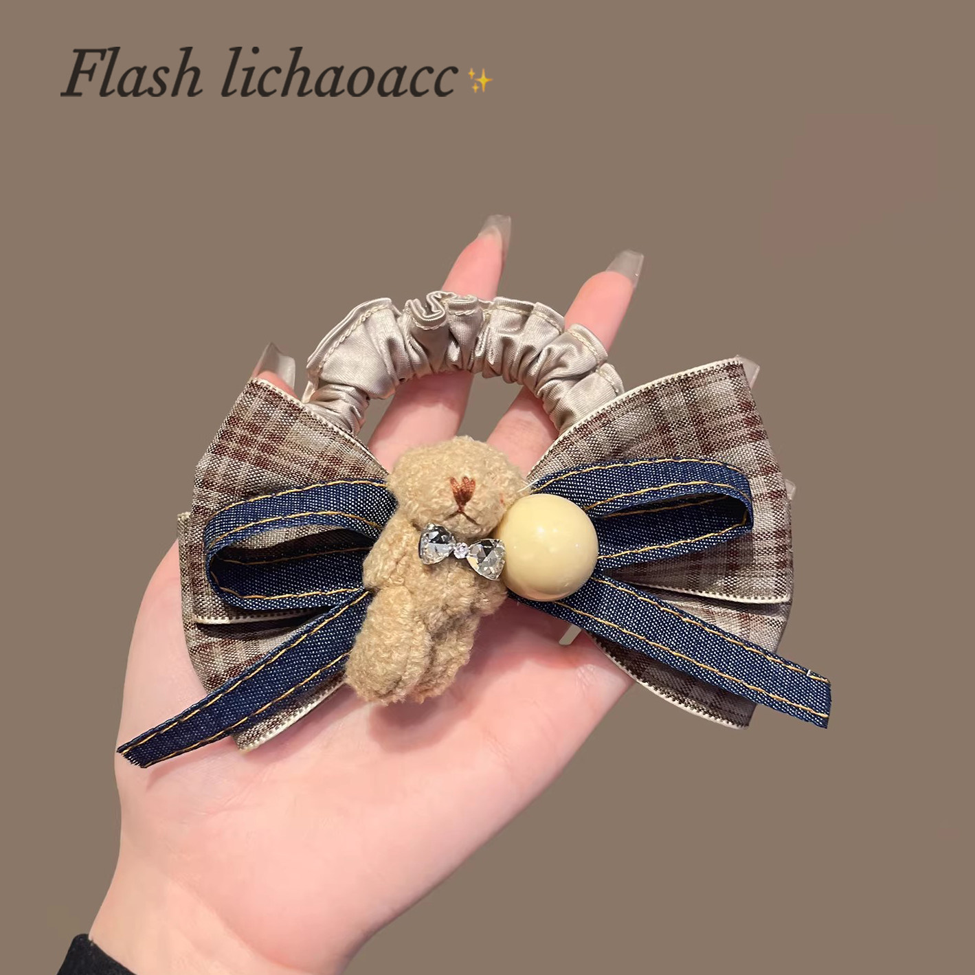 韩系可爱小熊格纹蝴蝶结发圈百搭复古设计发绳秋冬新款发绳女,饰品/流行首饰/时尚饰品新,发饰,淘宝优惠券,粉丝福利购,淘宝优惠卷