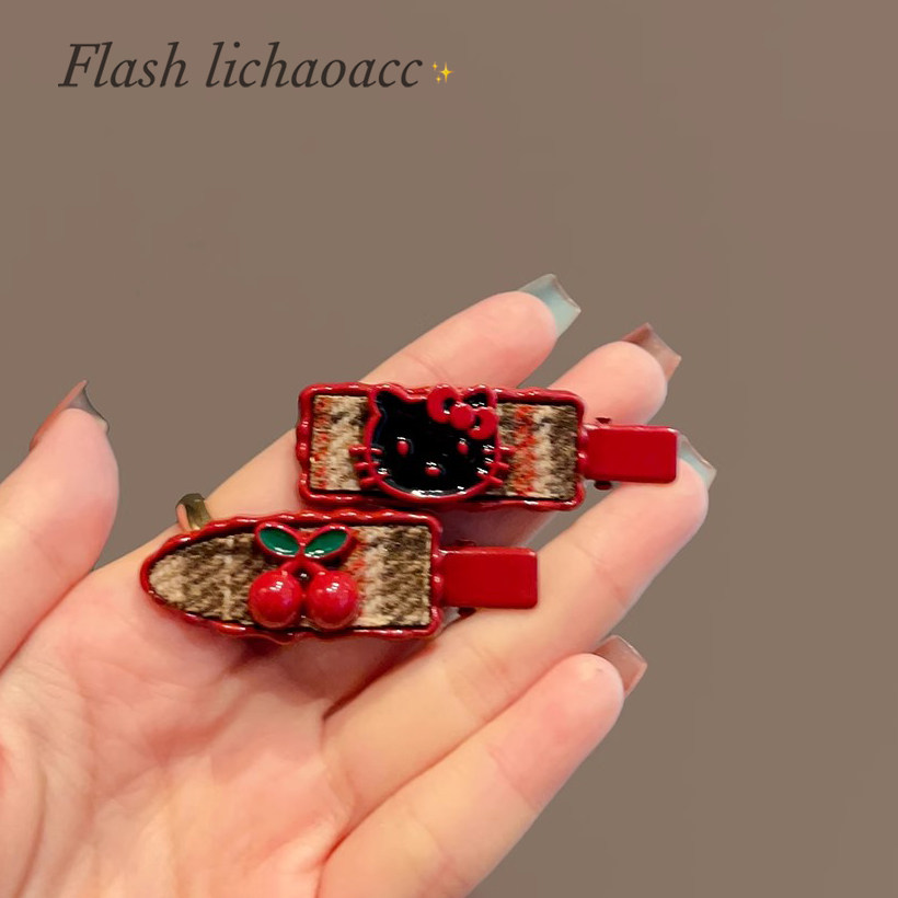 秋冬新款格纹小樱桃侧边夹甜美发饰酒红色碎发刘海夹子精致鸭嘴夹,饰品/流行首饰/时尚饰品新,发饰,淘宝优惠券,粉丝福利购,淘宝优惠卷