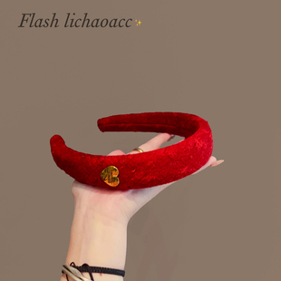 安可拉红发箍女高级感洋气时尚高颅顶不勒头洗脸专用头箍发卡头饰