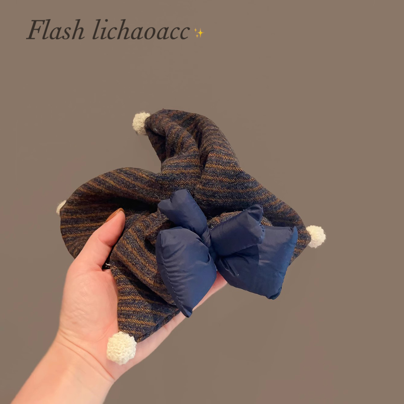 大号方巾发圈混纺厚实感布艺发绳韩版秋冬新款蝴蝶结条纹头绳发饰