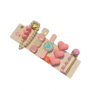 5件套多巴胺彩色爱心发夹可爱侧边刘海夹元气甜美爱心一字夹发卡