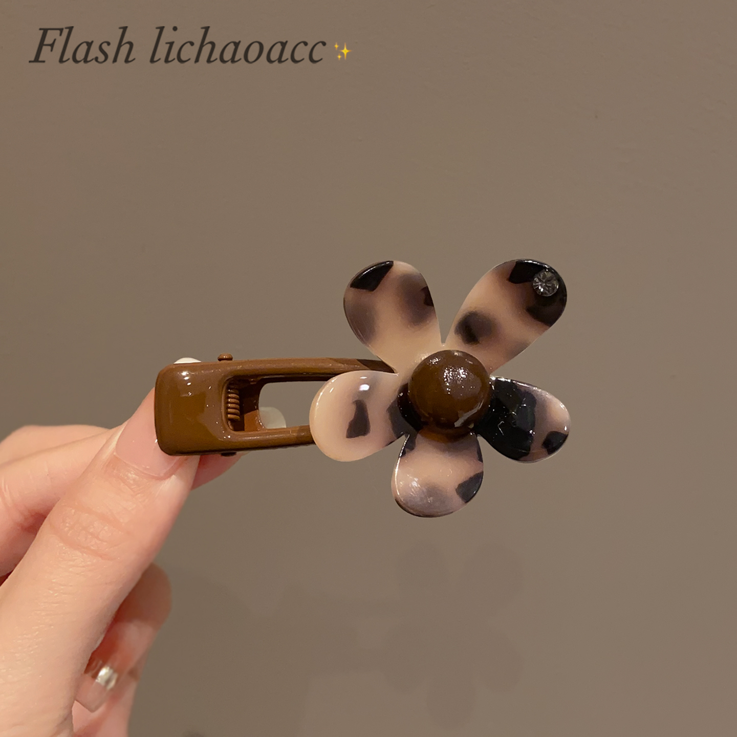 韩版时尚玳瑁醋酸花朵发夹棕色侧边夹秋冬新款碎发刘海夹鸭嘴夹女