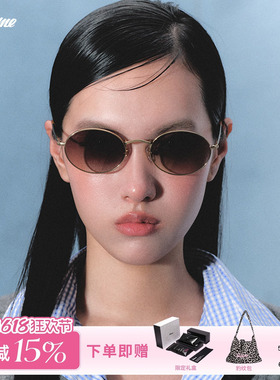 Fakeme时尚轻奢墨镜新款金属β钛椭圆框防晒女款太阳镜男款 B33T