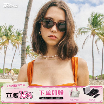 【】Fakeme 板材猫眼圆框墨镜防紫外线慵懒风 longblack