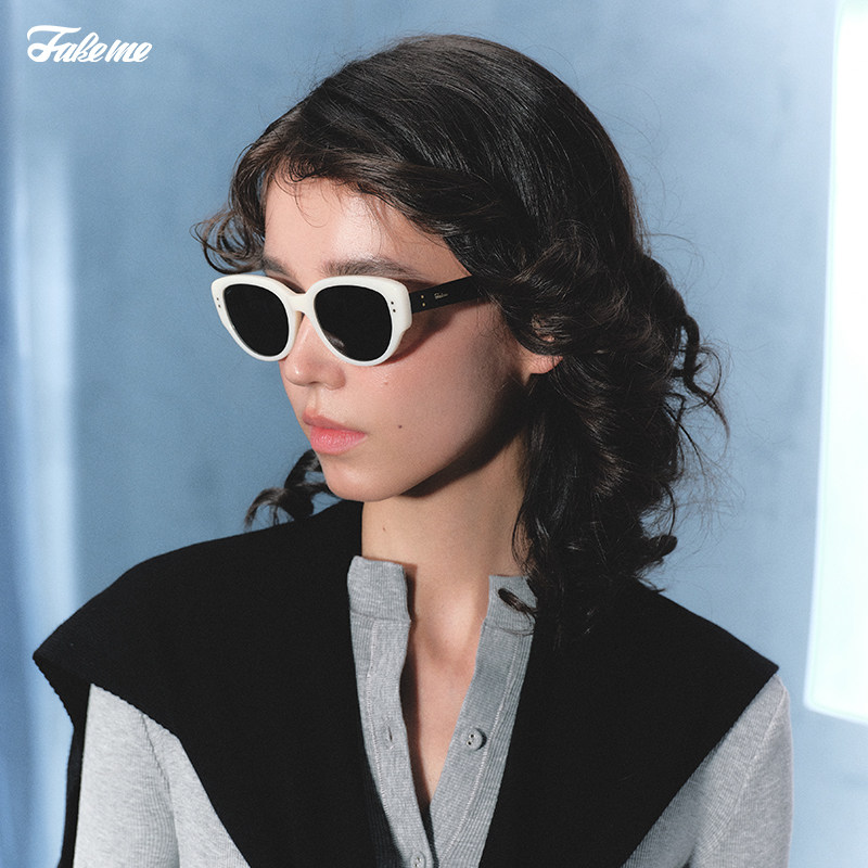 Fakeme 明星同款猫眼板材圆框眼镜墨镜太阳镜防紫外线女 red zone