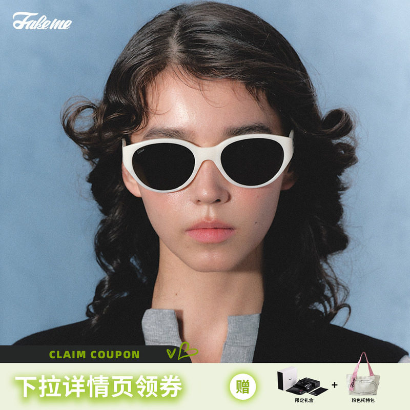 Fakeme时尚板材猫眼椭圆框墨镜女款防紫外线太阳镜 quinoa+gossip
