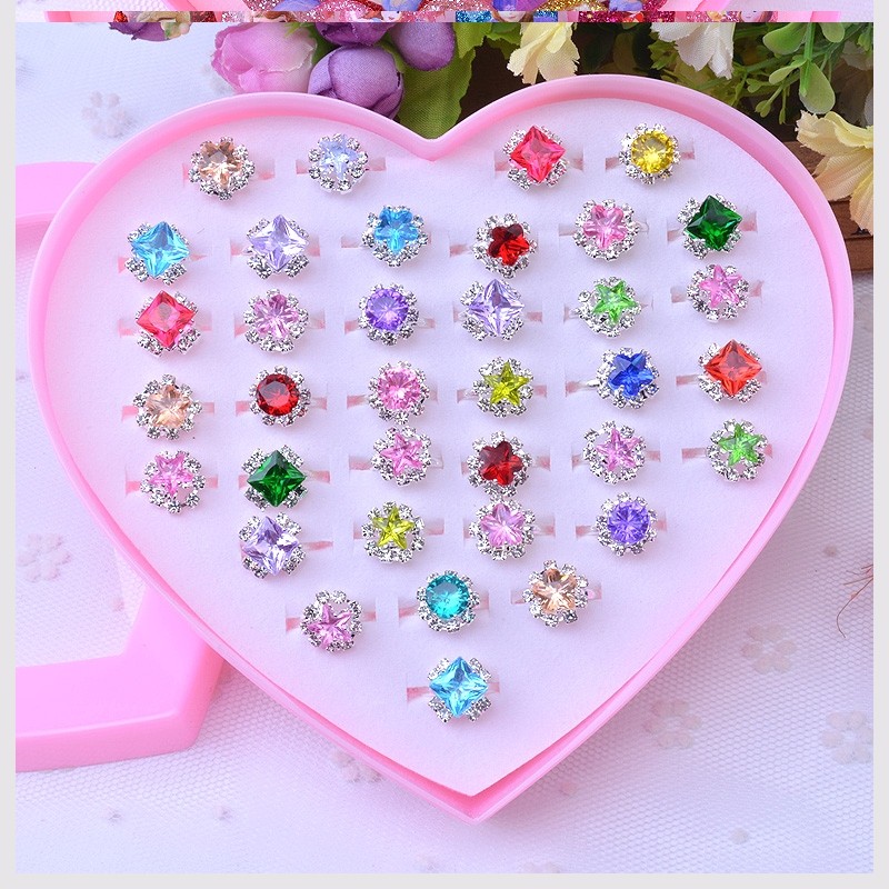 儿童戒指玩具钻石女童小孩爱莎公主宝石小戒指女孩宝宝可爱首饰品