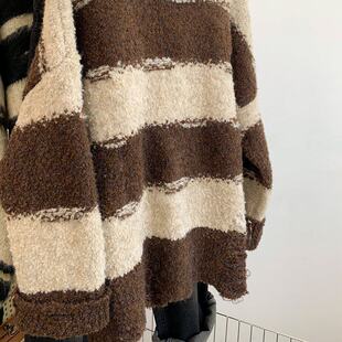 韩版套头条纹毛衣女秋冬冬季加厚外穿宽松慵懒风高级感2025新款