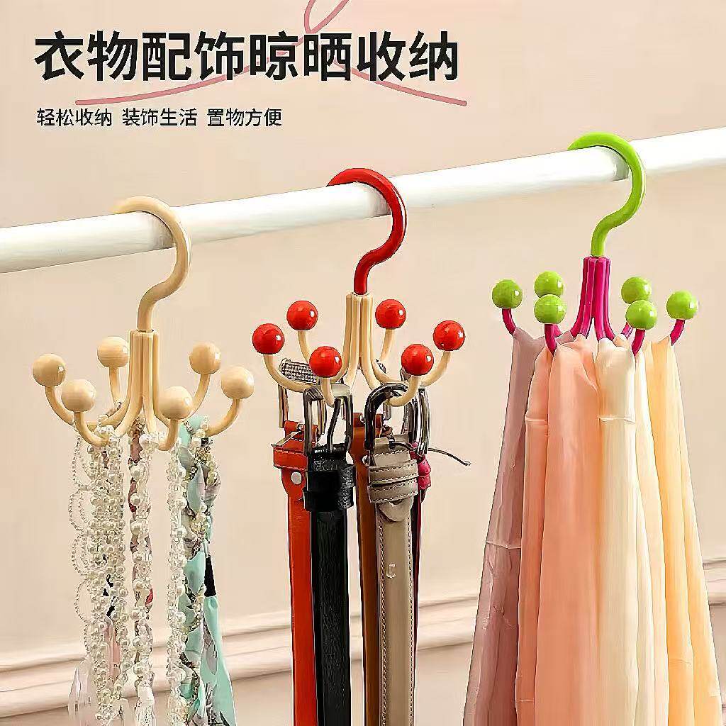 多巴胺挂钩旋转六爪挂帽子收纳神器门后衣柜吊带毛巾包包展示置物