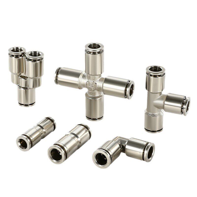 全铜镀镍快插气管直k通接头PU8三通PE4PY6四通10/12耐高压高温腐