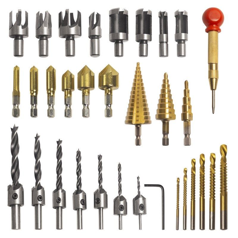 WM组合套装木塞钻五刃倒角器镀钛宝塔钻木工钻锯钻红帽金色冲,包装,五金配件包装,淘宝优惠券,粉丝福利购,淘宝优惠卷