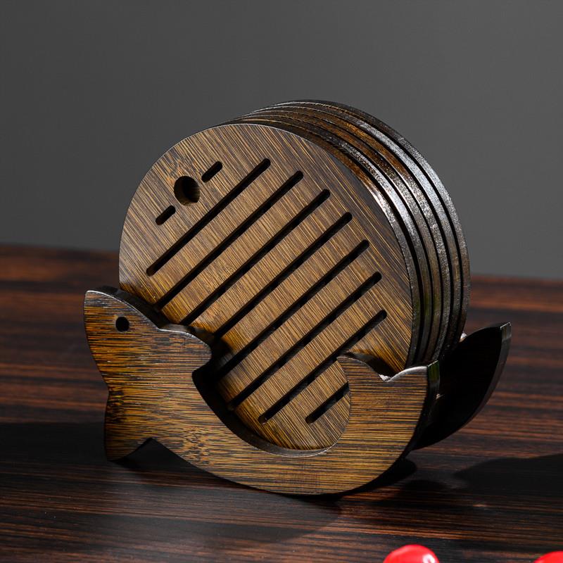 【行业热销】胡桃木隔热垫中式海上日出碗垫菜盘子垫餐垫黑胡桃色