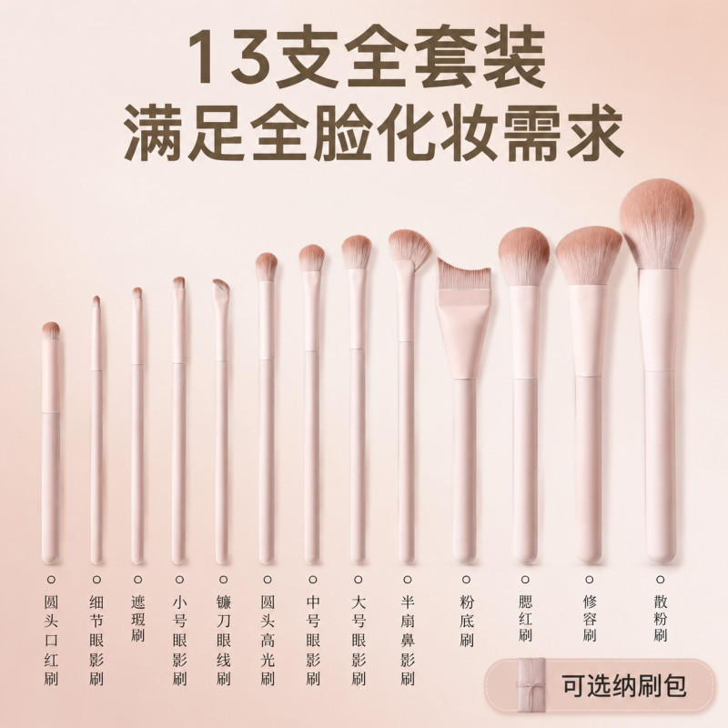 粉色化妆刷套装眼影腮红修容晕染鼻影初学者专用全套新手超软刷子图片