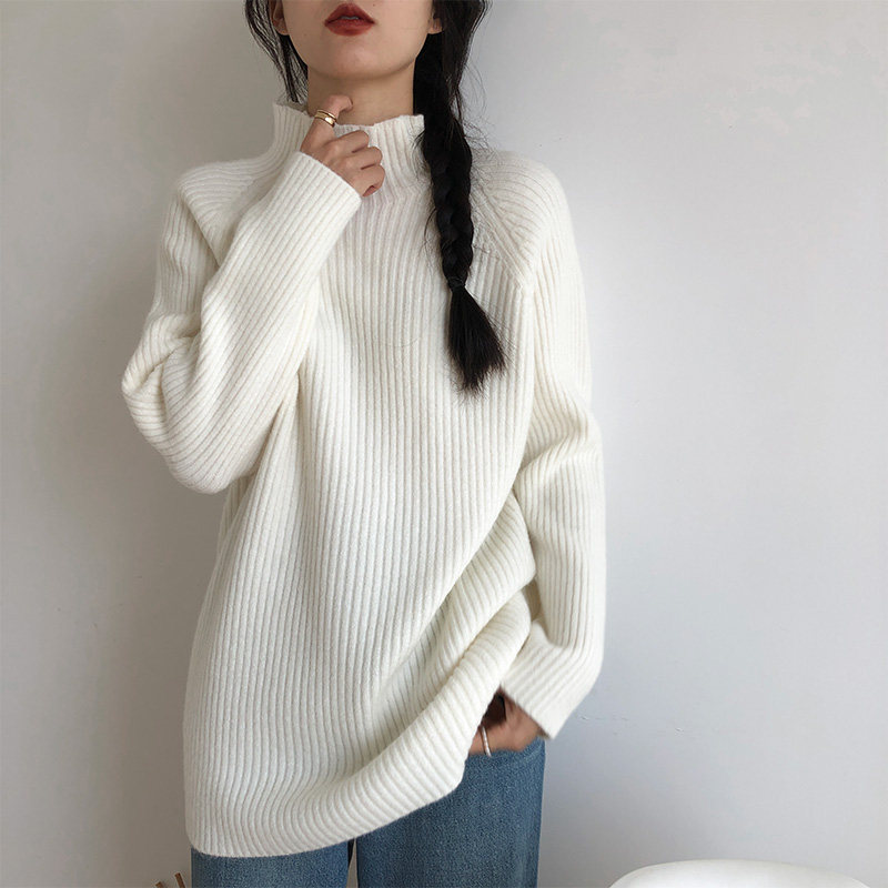 半高领中长款毛衣女秋冬慵懒风遮屁股2023新款宽松打底针织衫上衣