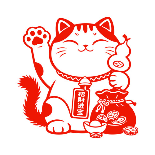 招财猫窗花招财进宝静电贴纸剪纸橱窗玻璃门贴窗贴装饰2026新年