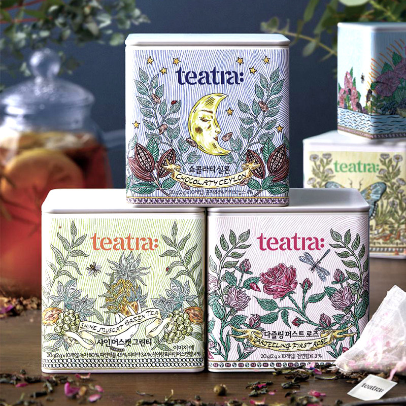 韩国teatra茶巴黎贝甜红茶巧克力锡兰红茶洋甘菊花草茶葡萄绿茶