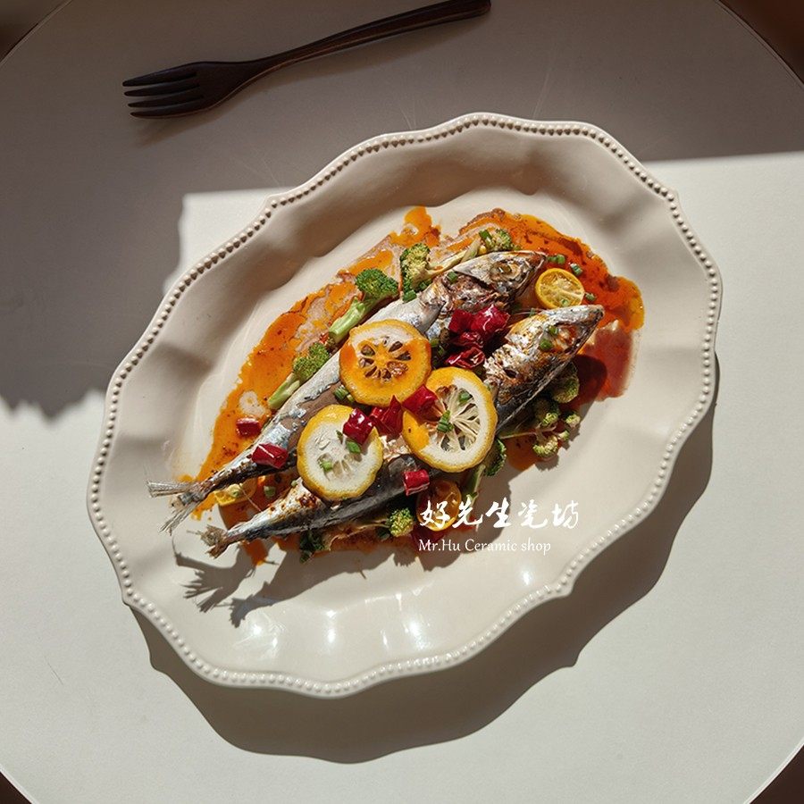 宫廷珍珠大鱼盘14英寸家用蒸鱼盘子复古高级感餐厅摆盘大深盘微瑕,餐饮具,盘,淘宝优惠券,粉丝福利购,淘宝优惠卷