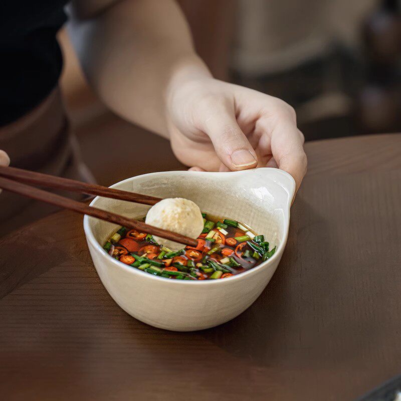 冰裂美!单耳碗碟陶瓷不规则调味碗火锅手把碗点心碗奶油碟微瑕疵