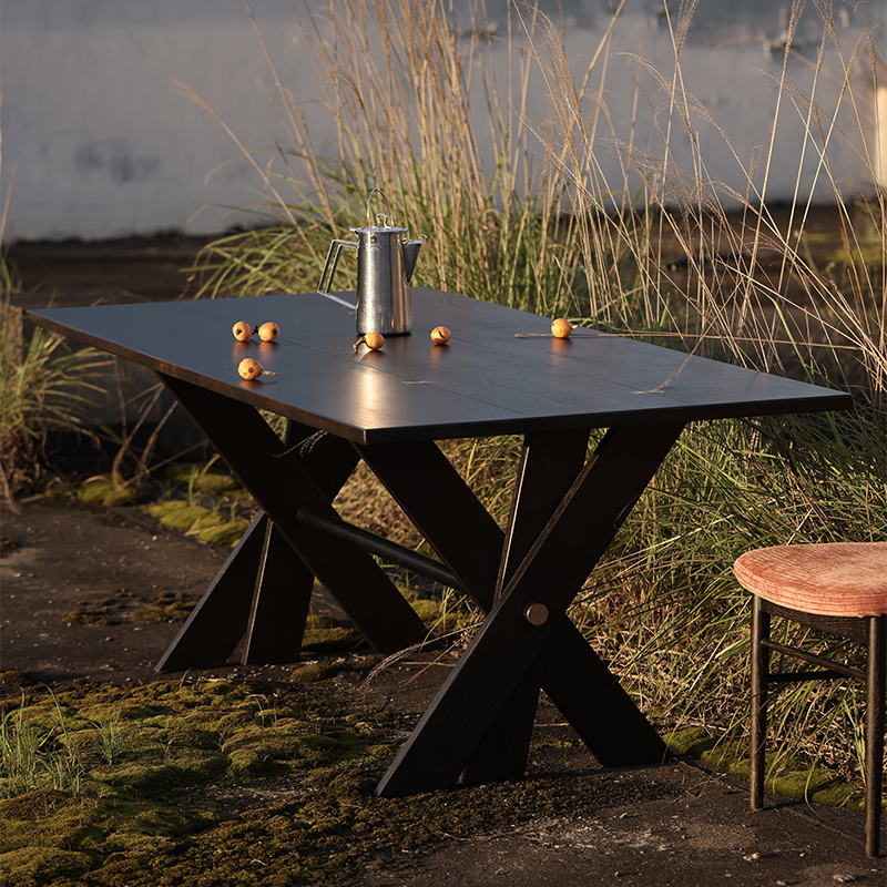 复古工业风侘寂橡木餐桌办公桌