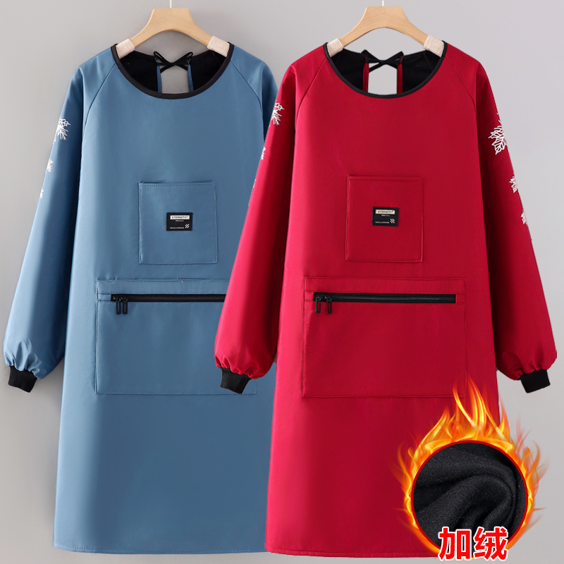 长袖围裙加绒加厚罩衣女秋冬2025新款防油厨房家用工作服男做饭护