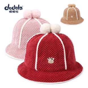 嘟嘟啦秋冬款儿童渔夫帽女宝宝盆帽婴幼厚保暖遮阳复古公主帽子韩