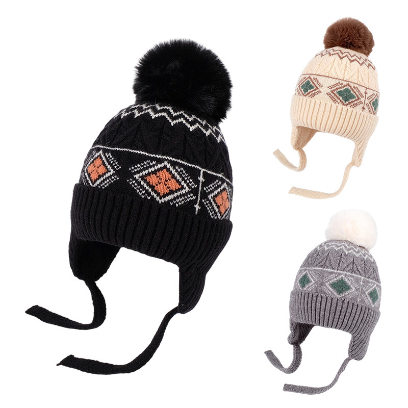 冬季款毛线护耳帽休闲中大童套头帽男女宝宝帽子针织儿童帽小孩帽