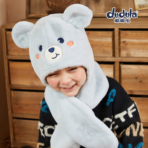 嘟嘟啦儿童毛绒帽宝宝围巾一体