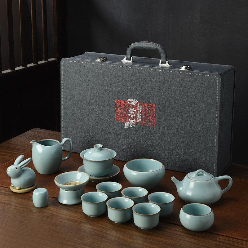 恒缘汝窑天青陶瓷茶具高端家用喝茶西施壶功夫茶具套装汝瓷泡茶壶