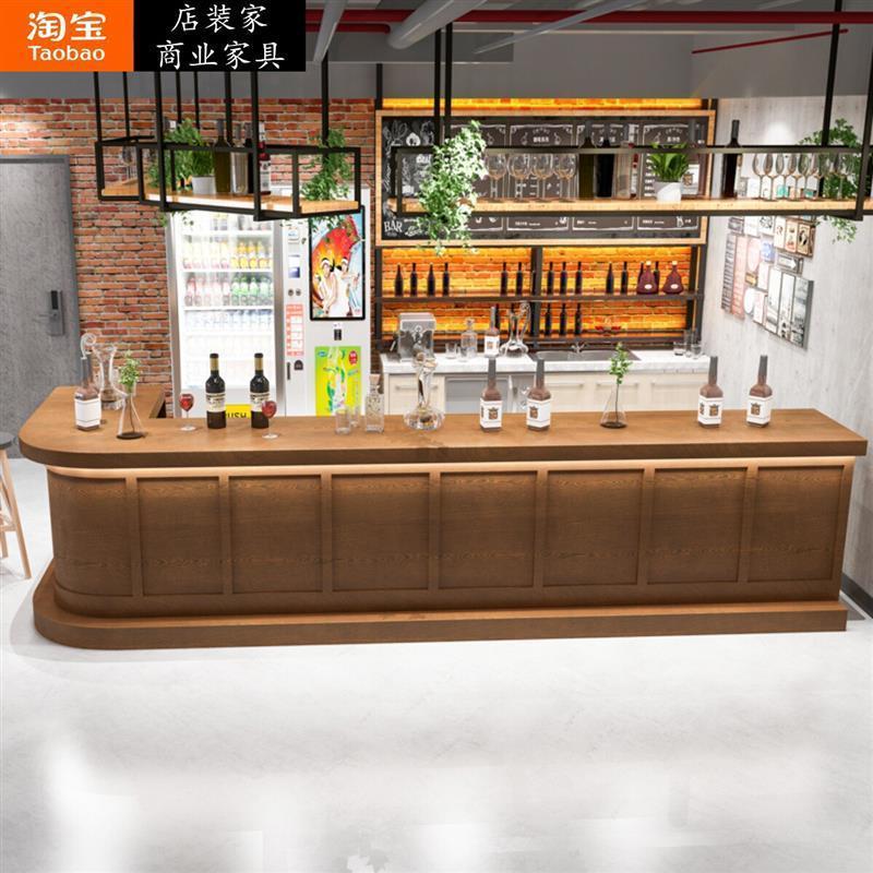 美式乡村实木转角酒吧吧台桌咖啡前台收银台复古清吧调酒柜台定制