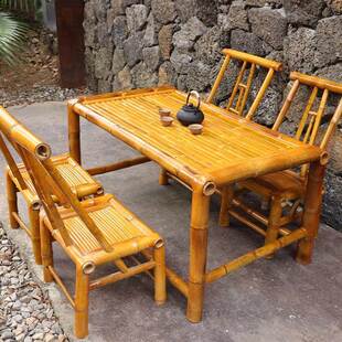 民宿老式竹编桌椅竹桌子市井风格桌椅庭院休闲竹桌椅围炉煮茶竹桌