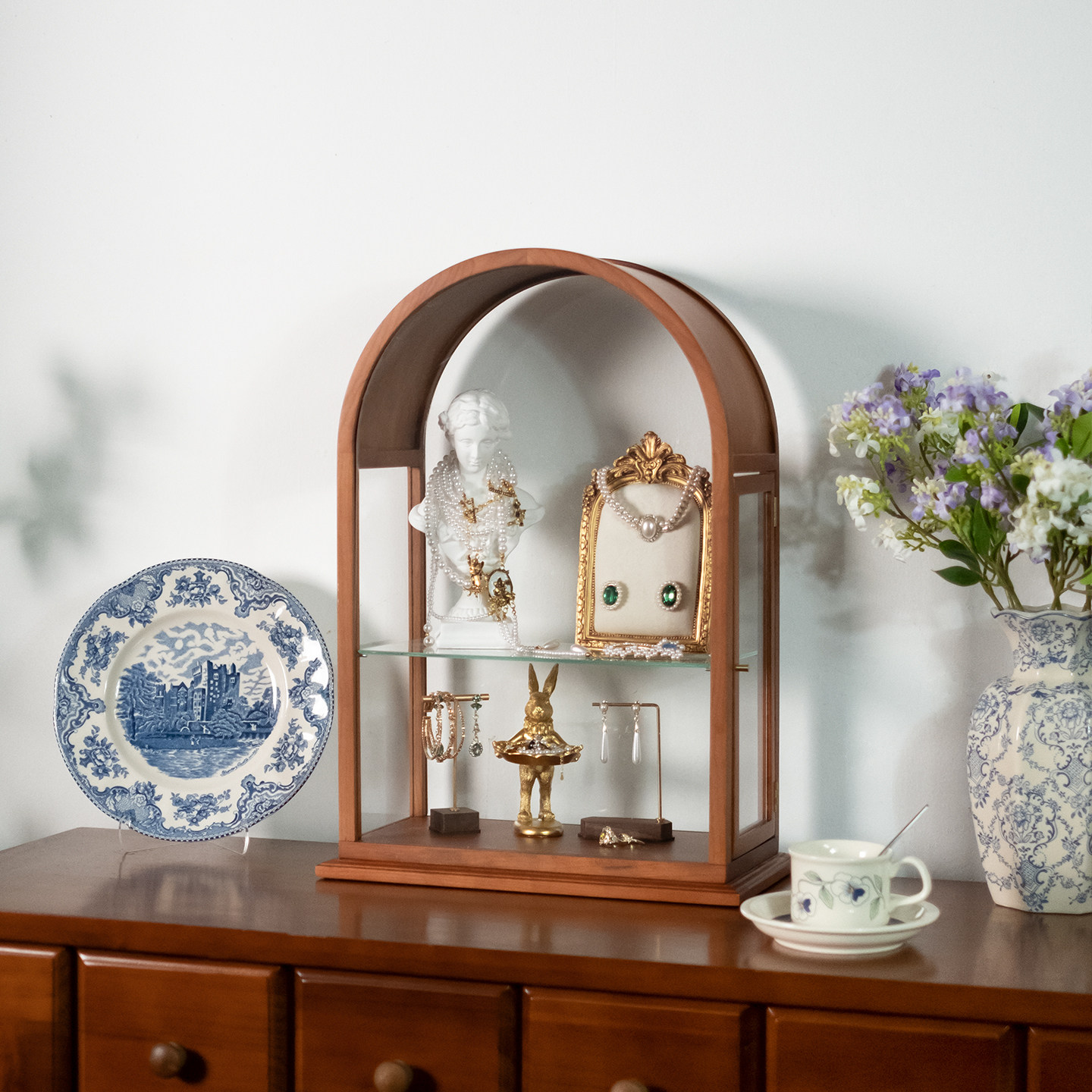 闻森拱形玻璃展示柜珠宝标本手办