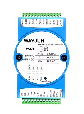 四路DI四路继电器输出RS-r485/232数据隔离采集远程I/O模块 WJ70