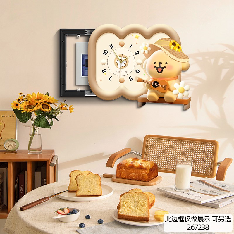 奶油风电表箱装饰画创意钟表遮挡开关盒电源箱配电箱高档卡通壁画图片