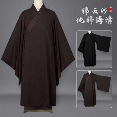 纯棉海青居士服夏季薄款透气男女出家师父僧人高档海清咖啡色黑色