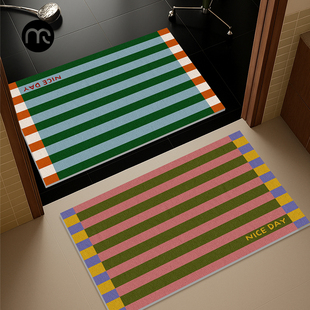 ins风条纹浴室吸水地垫化妆室门口防滑脚垫洗手间速干垫子耐脏垫