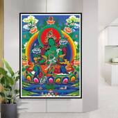 钻石画满钻新款 绿度母佛像手工贴钻十字绣线绣中国风藏传唐卡人物